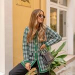 Stijlvolle gebreide cardigan in groen en zwart ruitpatroon