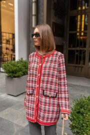 Chique lange cardigan in rood ruitpatroon - Afbeelding 4