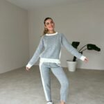 Grijs-Wit Colourblock Gebreid Trainingspak