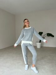 Grijs-Wit Colourblock Gebreid Trainingspak