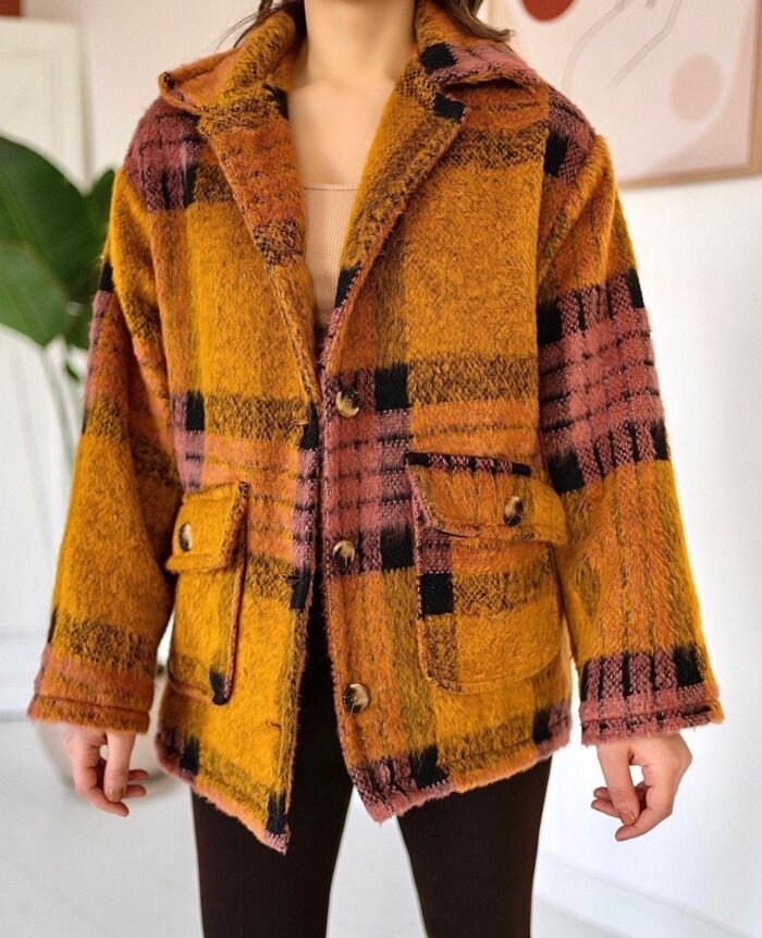 Mosterdkleurige geruite jas - Afbeelding 3