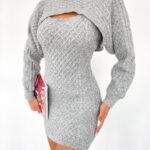 Elegante Gebreide Jurk Set – Grijs