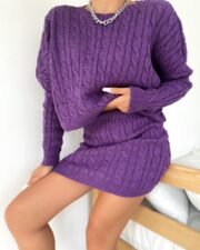 Paarse Gebreide Twinset (Trui & Rok) - Afbeelding 3