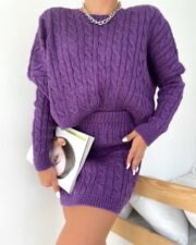 Paarse Gebreide Twinset (Trui & Rok) - Afbeelding 2