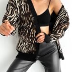 Gebreid Vest met Zebraprint en Zwarte Boorden