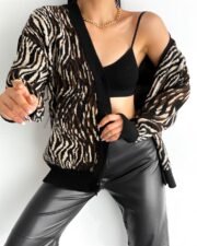 Gebreid Vest met Zebraprint en Zwarte Boorden