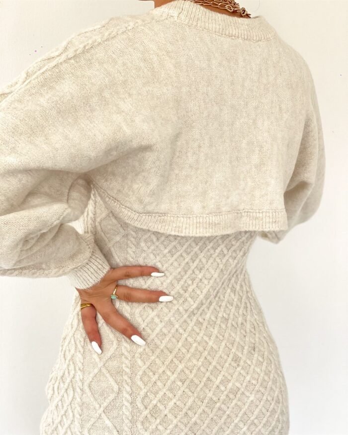 Elegante Gebreide Jurk Set – Crème - Afbeelding 5