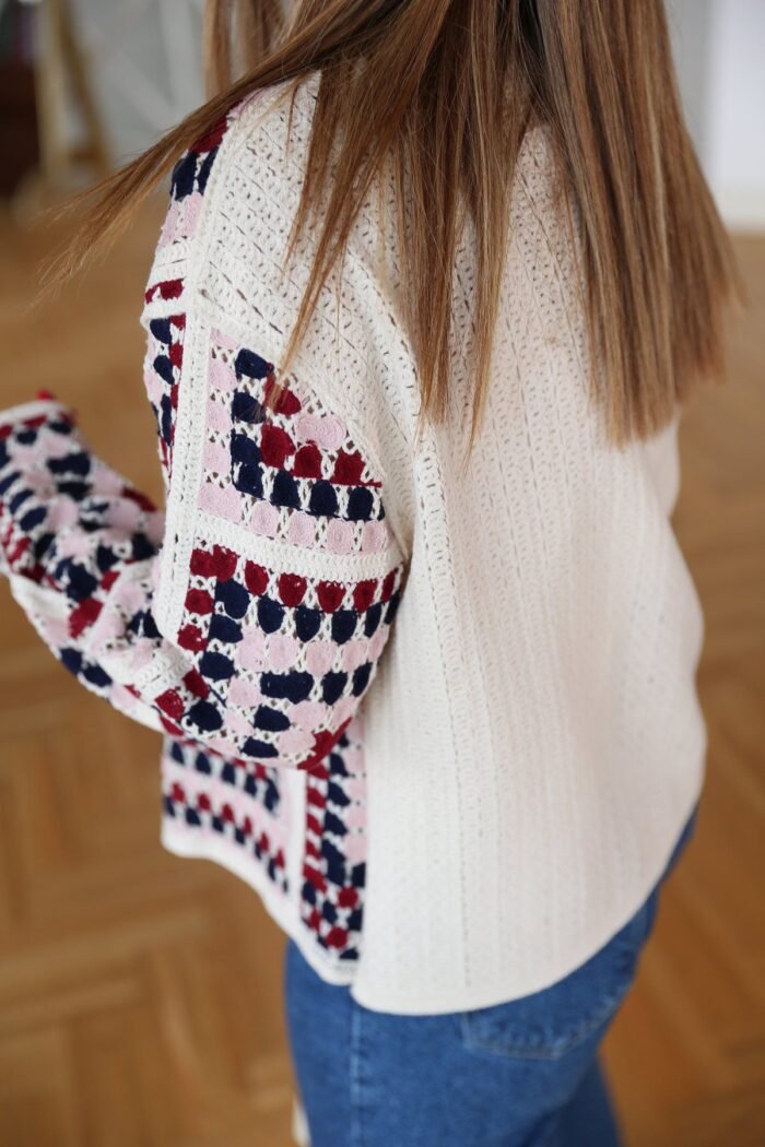 Stijlvolle gehaakte cardigan met kleurrijk patroon - Afbeelding 4