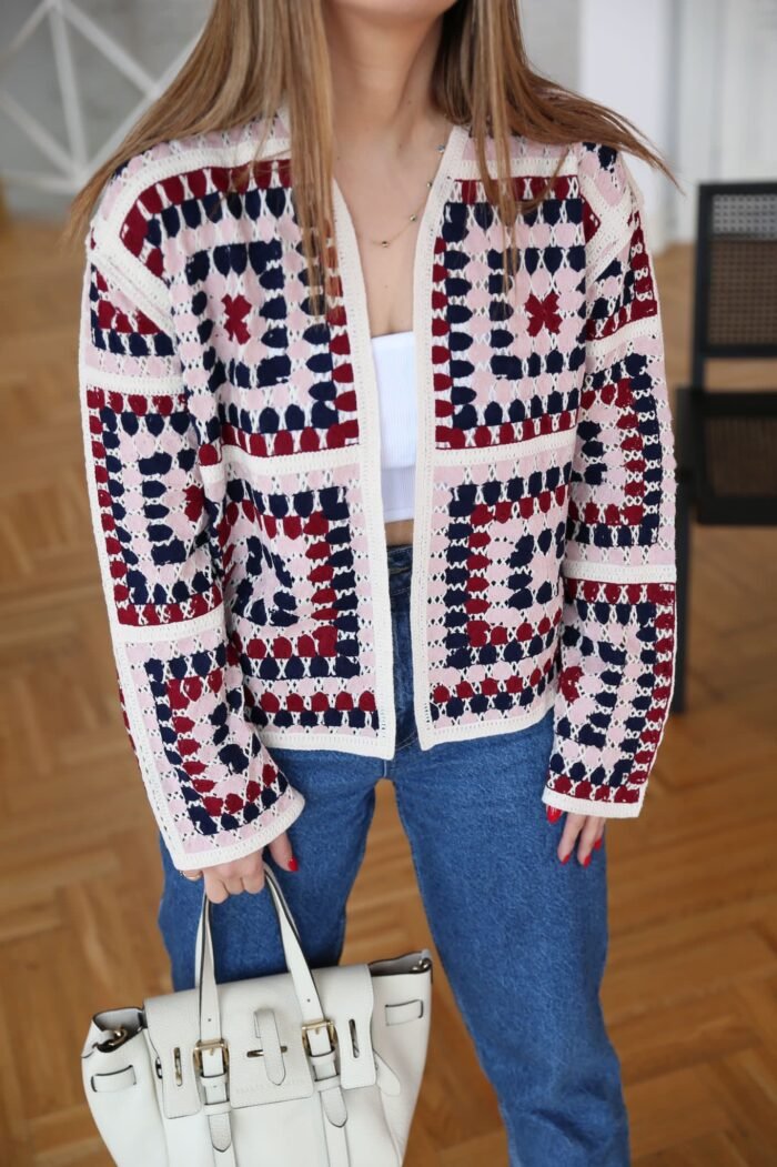 Stijlvolle gehaakte cardigan met kleurrijk patroon - Afbeelding 3