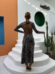 Grijs-zwarte jurk met patroon - Afbeelding 4