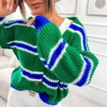 Groene Gestreepte Comfortabele Gebreide Vest