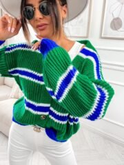 Groene Gestreepte Comfortabele Gebreide Vest