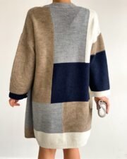 Oversize Lange Cardigan met Kleurblokken – Beige/Grijs/Navy - Afbeelding 4