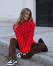 Rode & Paarse Gebreide Trui met Patroon