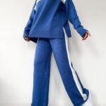 Blauwe Gebreide Twinset (Coltrui & Wijde Broek)