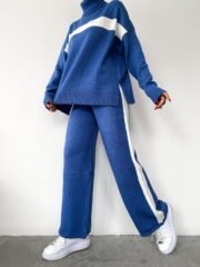 Blauwe Gebreide Twinset (Coltrui & Wijde Broek)