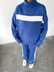 Blauwe Gebreide Twinset (Coltrui & Wijde Broek) - Afbeelding 4