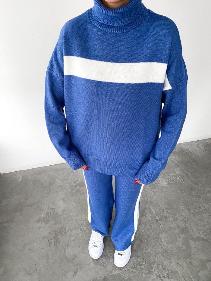 Blauwe Gebreide Twinset (Coltrui & Wijde Broek) - Afbeelding 4