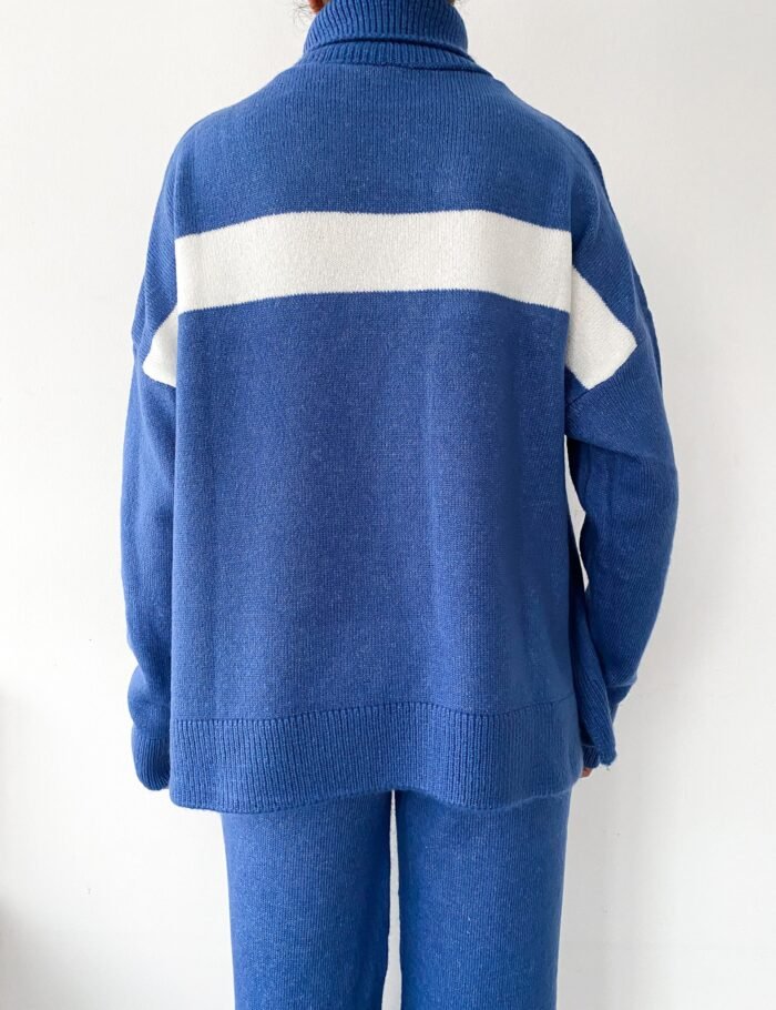 Blauwe Gebreide Twinset (Coltrui & Wijde Broek) - Afbeelding 5