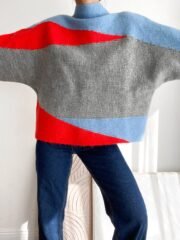 Gebreide Trui met Kleurvlakken (Grijs, Rood & Blauw) - Afbeelding 3