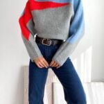 Gebreide Trui met Kleurvlakken (Grijs, Rood & Blauw)