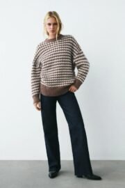 Gebreide Trui met Bruin-Witte Strepen