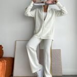 Stijlvolle Gebreide Set – Ecru & Groen