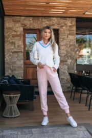 Trui Set met V-Hals en Driekleurige Details