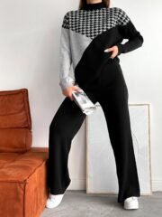 Zwart-Grijs Gebreide Set met Patroon