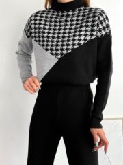 Zwart-Grijs Gebreide Set met Patroon - Afbeelding 3