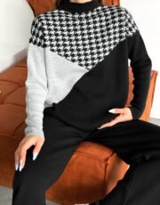 Zwart-Grijs Gebreide Set met Patroon - Afbeelding 2