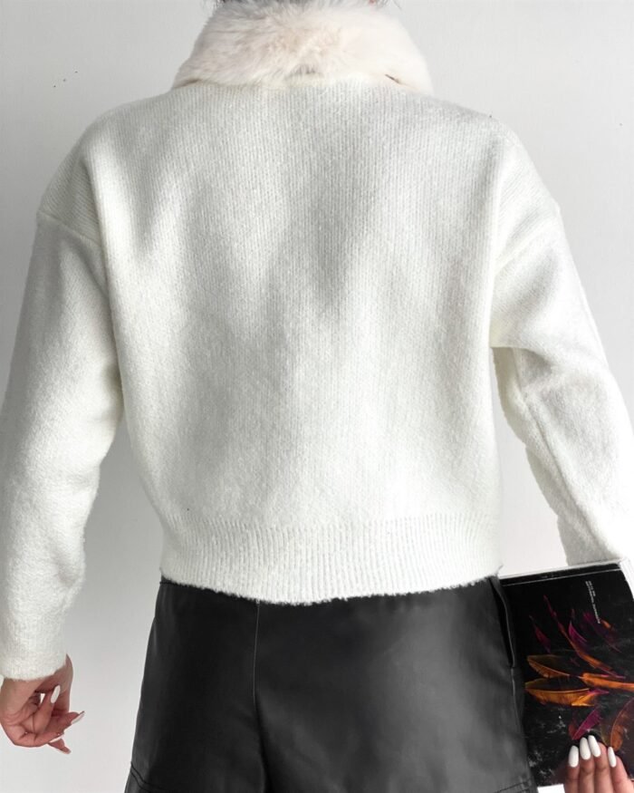 Witte Gebreide Vest met Afneembare Bontkraag - Afbeelding 3