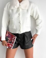 Witte Gebreide Vest met Afneembare Bontkraag - Afbeelding 2