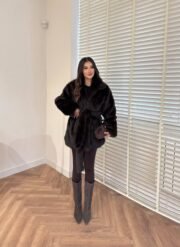 Luxe Donkerbruine Nepbontjas met Riem - Afbeelding 2