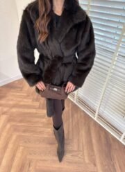 Luxe Donkerbruine Nepbontjas met Riem - Afbeelding 3