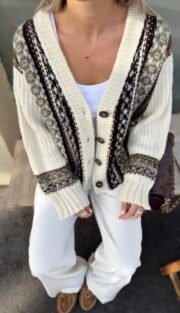 Gebreide Dames Cardigan – Crème & Bruin - Afbeelding 4