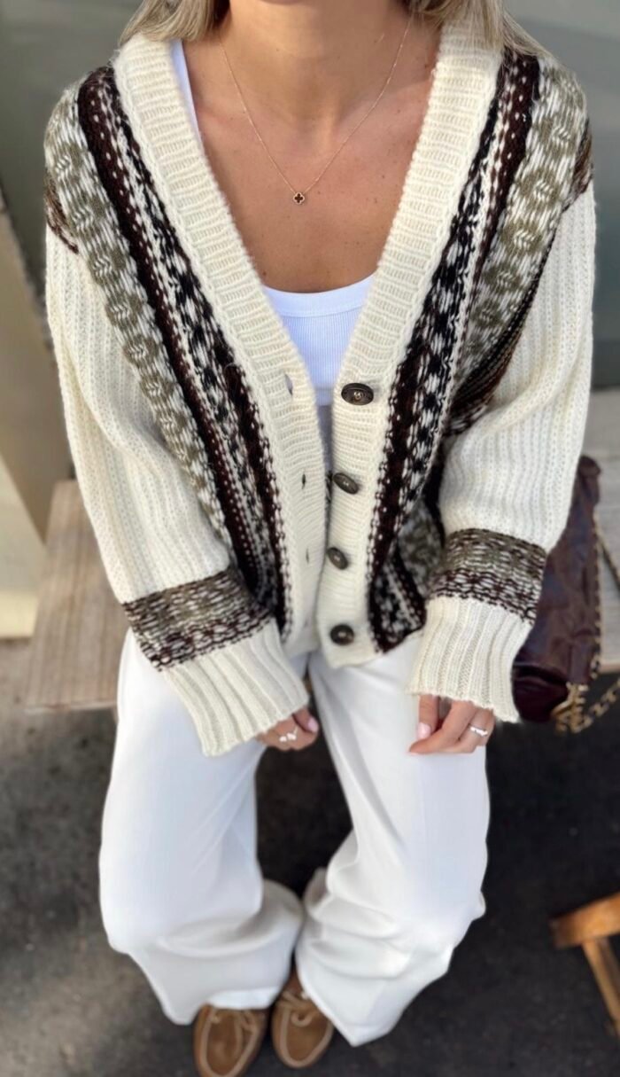 Gebreide Dames Cardigan – Crème & Bruin - Afbeelding 4