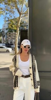 Gebreide Dames Cardigan – Crème & Bruin - Afbeelding 2