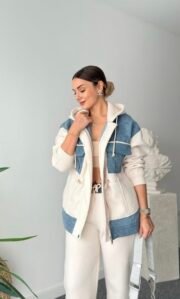 Hoodie Jas met Denim Details