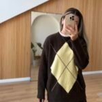 Argyle Gebreide Trui – Donkerbruin & Geel