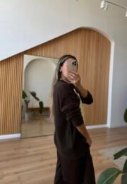 Argyle Gebreide Trui – Donkerbruin & Geel - Afbeelding 3