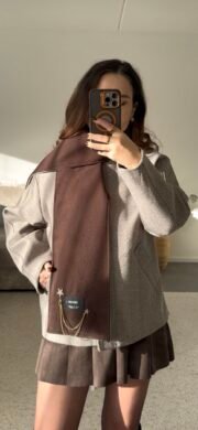 Jas met Sjaaldetail Beige & Bruin - Afbeelding 2