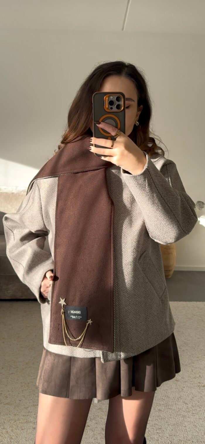 Jas met Sjaaldetail Beige & Bruin - Afbeelding 2