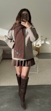 Jas met Sjaaldetail Beige & Bruin - Afbeelding 3