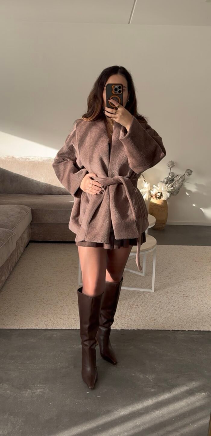 Zachte stof jas met riem - Afbeelding 3