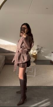 Zachte stof jas met riem - Afbeelding 2