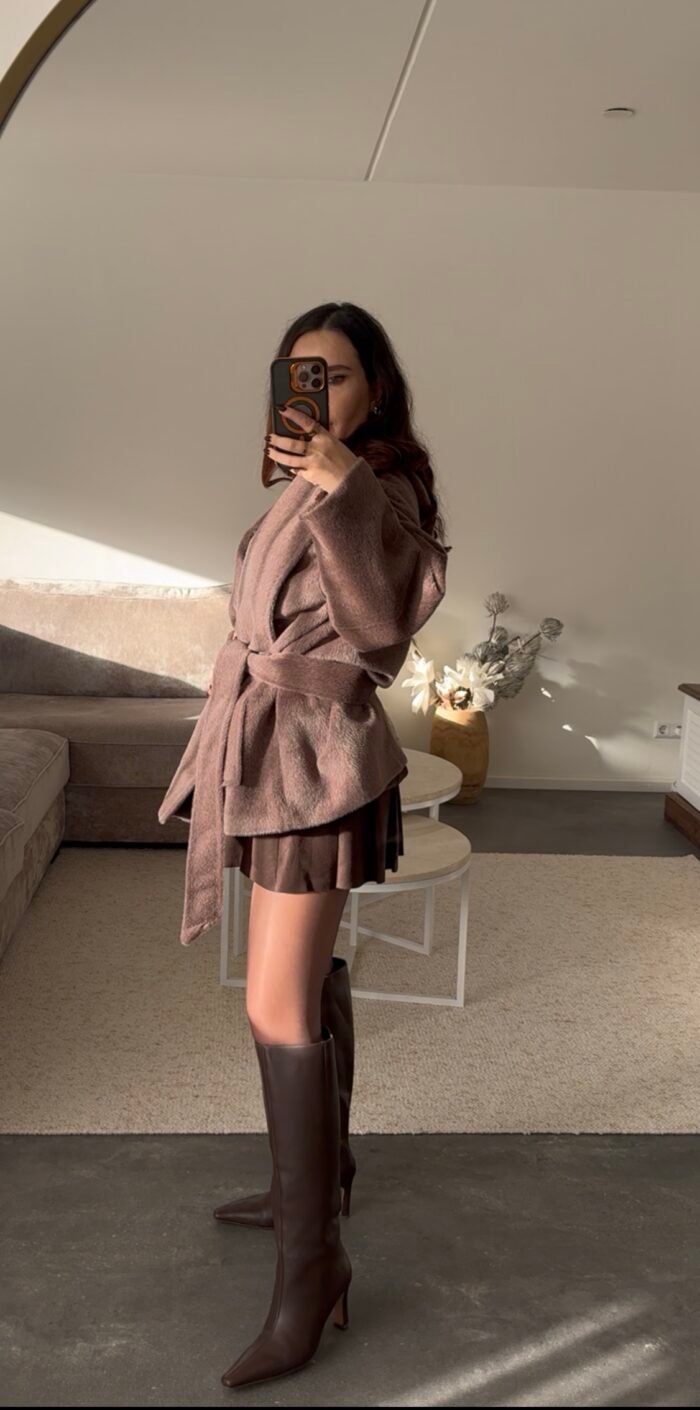 Zachte stof jas met riem - Afbeelding 2