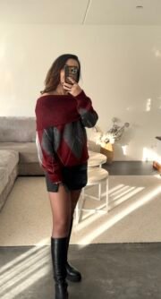 Geruite Trui – Grijs & Bordeaux