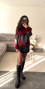 Geruite Trui – Grijs & Bordeaux - Afbeelding 3