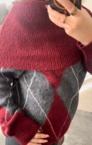 Geruite Trui – Grijs & Bordeaux - Afbeelding 2